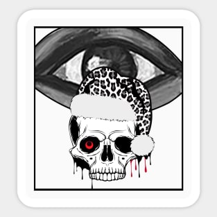 Big Eye with Santa's Leopard Hat on Skull Sticker